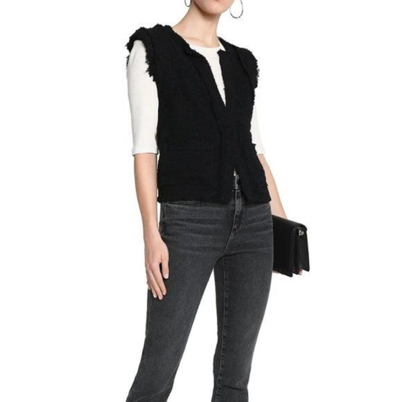 IRO Frayed Cotton Blend Tweed Vest Pockets Jacket